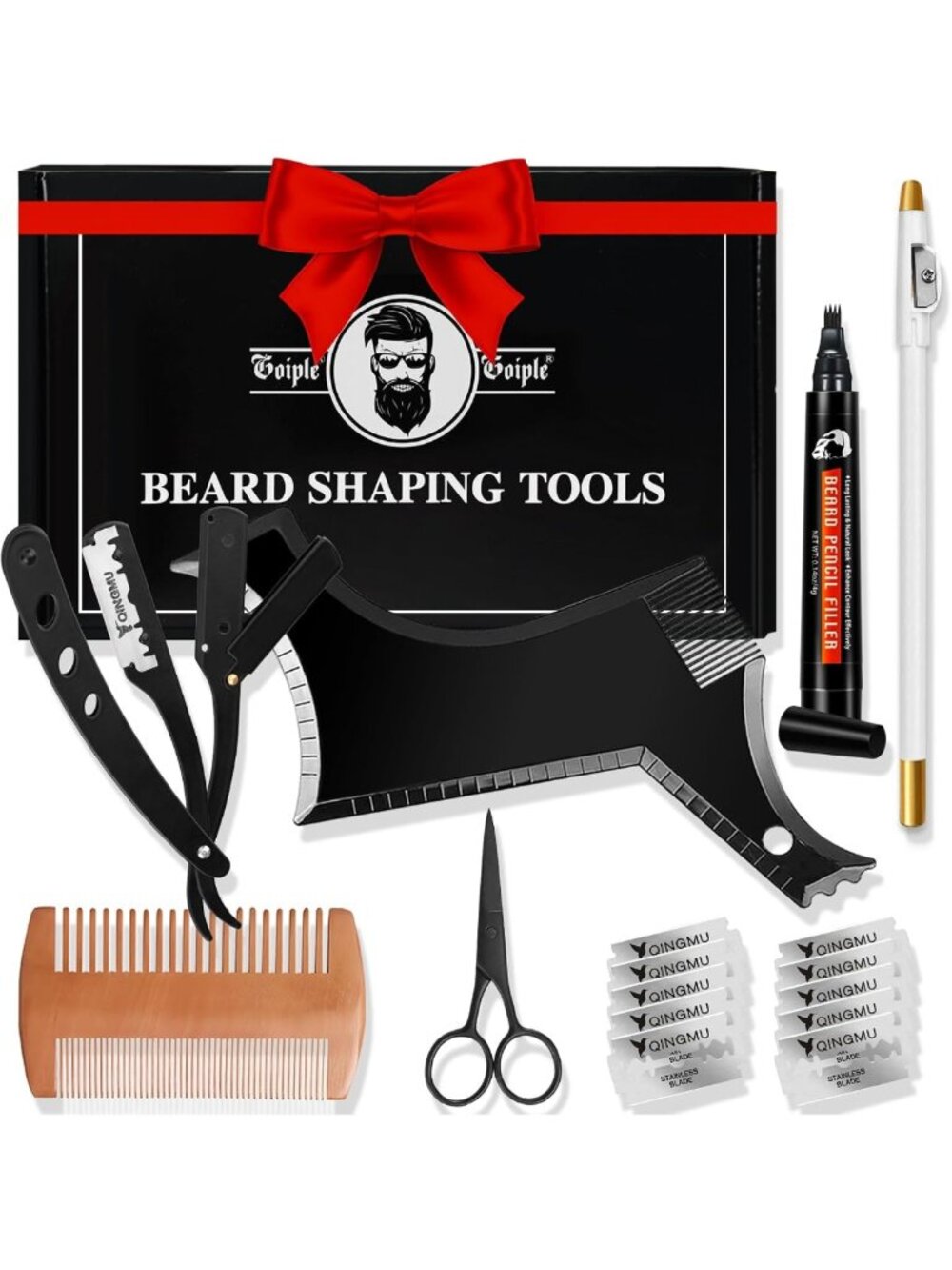 Beard Shaping Kit for Men - 10-Piece Grooming Tools, Razor, Comb & Scissors